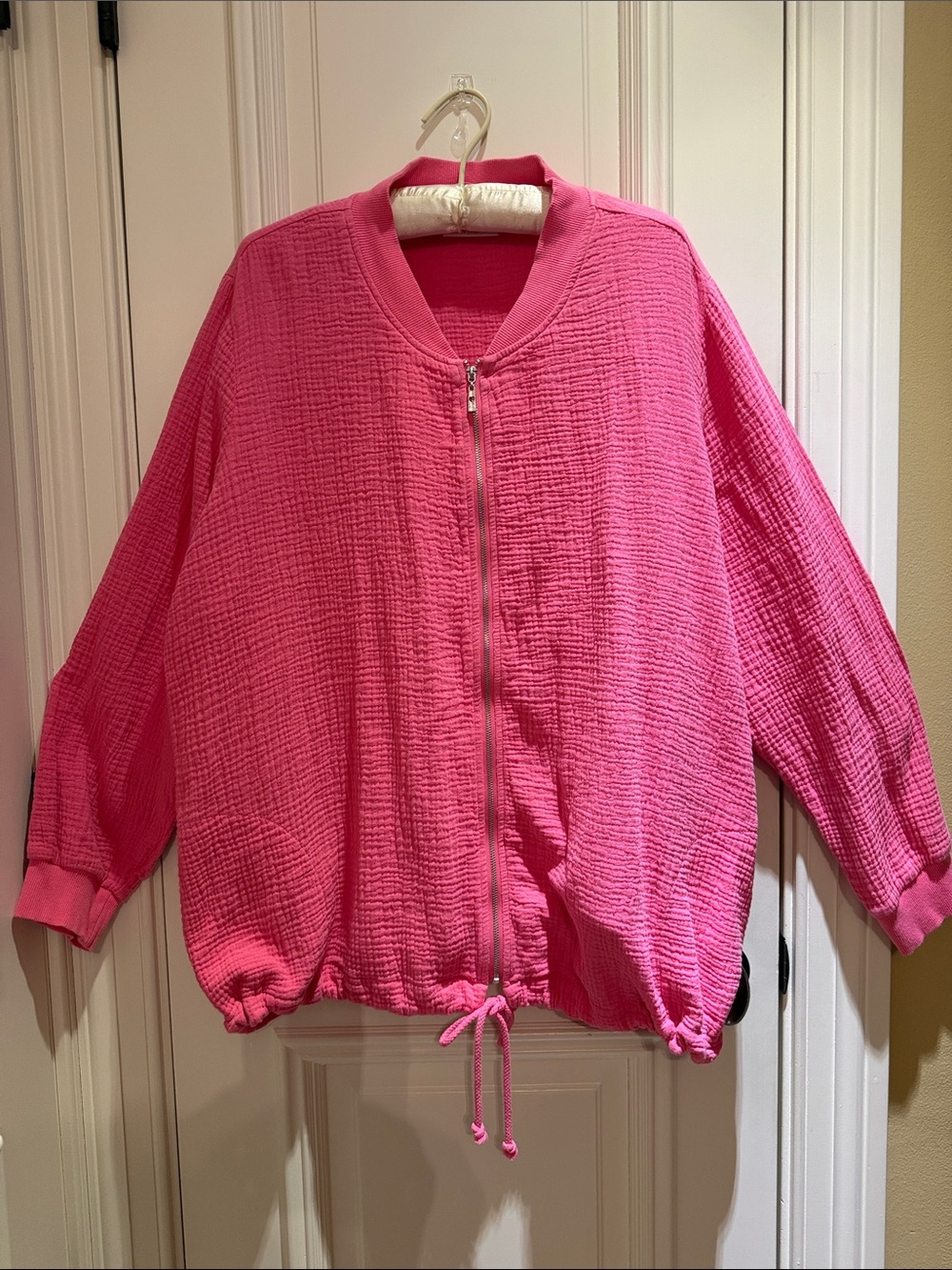 Belle Beach by Kim Gravel Pink Cotton-Gauze Zip-Up Bomber Style Jacket-Size 2x
